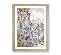 Vintage The Animal Kingdom 1897 Giraffes Modern Bg Framed Print | A4 Oak Framed Wall Art | Ready to Hang | Classic Animal Picture | Living Room Bedroom Lounge Office
