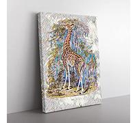 Vintage The Animal Kingdom Giraffe Modern Bg Canvas Wall Art Print Ready to Hang, Framed Picture for Living Room Bedroom Home Office Décor, 60x40 cm (24x16 Inch)