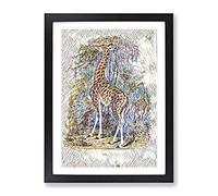 Vintage The Animal Kingdom Giraffe Modern Bg Framed Print | A3 Black Framed Wall Art | Ready to Hang | Classic Animal Picture | Living Room Bedroom Lounge Office