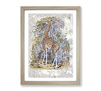 Vintage The Animal Kingdom Giraffe Modern Bg Framed Print | A3 Oak Framed Wall Art | Ready to Hang | Classic Animal Picture | Living Room Bedroom Lounge Office