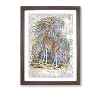 Vintage The Animal Kingdom Giraffe Modern Bg Framed Print | A3 Walnut Framed Wall Art | Ready to Hang | Classic Animal Picture | Living Room Bedroom Lounge Office