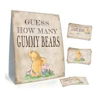 Vintage the Pooh Guess How Many Gummy Bears Games Card, Included 1 Guess How Many Gummy Bears Sign and 30 Guessing Cards, Winnie Baby Shower Game for Boys Girls, Birthday Party Supplies 5 * 7IN