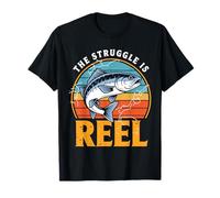 Vintage The Struggle Is Reel Bass Fishing Funny Fisherman T-Shirt