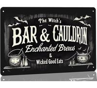 Vintage The Witch'S Bar & Cauldron Metal Tin Sign Enchanted Brews & Wicked Good Eats Sign Halloween Home Decor For Restaurant Cafe Bar Kitchen Sign Gift For Women Men 8x12 Inch