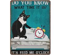 Vintage Thick Metal Tin Sign-it's Feed Me O'clock Sign, Funny Tuxedo Cat Poster,home Decor Wall Art，funny Signs For Home Kitchen Garage Man Cave，size 12x8 Inches