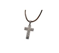 Vintage Thorns Cross Necklace for Men, Cross Pendant with Black Leather Chain,Everyday Wear