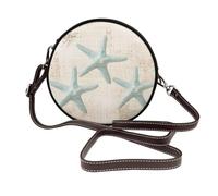 Vintage Three Aqua Starfish Women Round Crossbody Bags Leather Sling Bag Purse