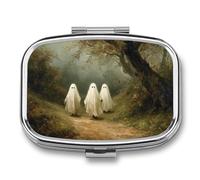 Vintage Three Ghosts in The Woods Pill Box 2 Compartment Portable Medicine Pill Case Travel Pill Organizer for Pocket Purse