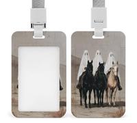 Vintage Three Ghosts Riding Black Horses ID Badge Holder Retractable Clip Card Holder Card Protector Name Badge Name Tag for Work Office Doctor Nurse