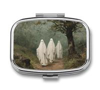 Vintage Three Ghosts Walking in The Woods Pill Box 2 Compartment Portable Medicine Pill Case Travel Pill Organizer for Pocket Purse