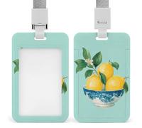 Vintage Three Lemons in Ablue White Bowl ID Badge Holder Retractable Clip Card Holder Card Protector Name Badge Name Tag for Work Office Doctor Nurse