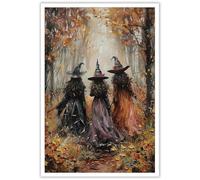 Vintage Three Witches In The Forest Painting Witch Print Witchy Canvas Print Mystical Halloween Wall Art & Decor Aesthetic Witch Poster For Home & Family Decor 12X16 in Unframed