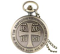 Vintage Tibetan Aroma Buddhist Temple Quartz Pocket Watch Buddha Head Design Religious Chain Pendant Necklace Gift for Men Women,Cross