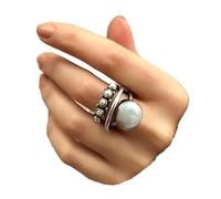 Vintage Tie Silver Ring, Mnyixsi Three Layers Cross Pearl Ring Statement Ring Handmade Mabe Cultured Freshwater Pearl Cocktail Ring Vintage Jewelry Boho Ring, Size 9