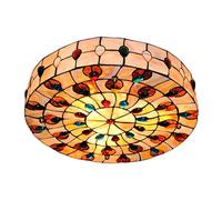Vintage Tiffany Ceiling Light, 20 Inch Flush Mount Stained Glass Hand-Made Art Deco Chandelier Lamp Fixture with Tail Painting Shade for Bedroom Living Room Hotel Small Gift