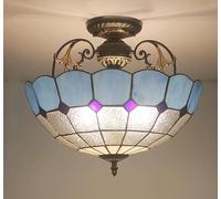 Vintage Tiffany-Style 16-Inch Mediterranean Stained Glass Ceiling Light Fixture - Traditional Simple Design for Bedroom Living Room Hallway Foyer - Blue Home Decor