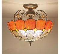 Vintage Tiffany-Style 16-Inch Mediterranean Stained Glass Ceiling Light Fixture - Traditional Simple Design for Bedroom Living Room Hallway Foyer Home Decor