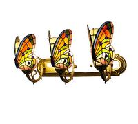 Vintage Tiffany Style Butterfly Wall Sconces Stained Glass Light Fixtures for Bedroom Living Room Hallway Retro 1/2/3 Lights Bathroom Mirror Night Light