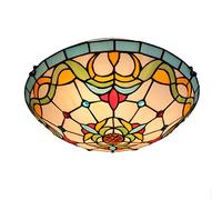 Vintage Tiffany Style Ceiling Lights 16 Inch Stained Glass Red Flowers Shade Flush Mount E27 V Ceiling Hanging Light for Living Room Bedroom,B