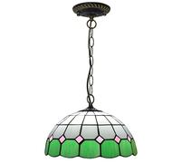 Vintage Tiffany-Style Pendant Light, Mediterranean Design, Medium Size, Stained Glass Hanging Lamp, 12" Wide, 36" High, Elegant Chandelier for Home Decor