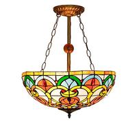 Vintage Tiffany-Style Reverse Pendant Chandelier 40.6cm Wide 3 Lights Ideal for Dining Room Living Room Bedroom Hallway Foyer Kitchen Entryway Lighting