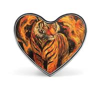 Vintage Tiger Burning Fire Badge Pin Brooch Heart Shape Button Aluminum Decor for Backpacks Hats
