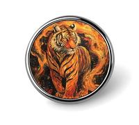 Vintage Tiger Burning Fire Round Badge Pin Brooch Button Stylish Decorative for Clothes Backpacks