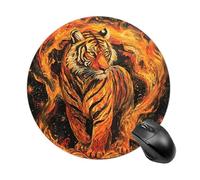 Vintage Tiger Burning Fire Round Mouse Pad Non-Slip Rubber Base for Office Gaming 7.8 Inch