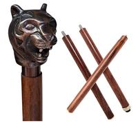 Vintage Tiger Head Walking Stick for Men - 3-Part Wood Cane with Copper Metal Handle - Stylish Decorative Gentleman’s Cane - Film-Inspired, Elegant, Foldable Walking Aid