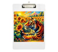 Vintage Tiger Sunflower Acrylic Clipboards Writing Board A4 Standard Size Clip Board with Low Profile Metal Clip for Women Men Office Supplies