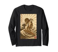 Vintage Tiger Surfing Kanagawa Japanese Ukiyo-e Surfer Long Sleeve T-Shirt