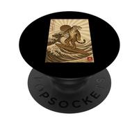 Vintage Tiger Surfing Kanagawa Japanese Ukiyo-e Surfer PopSockets Adhesive PopGrip