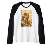 Vintage Tiger Surfing Kanagawa Japanese Ukiyo-e Surfer Raglan Baseball Tee