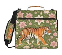 Vintage Tigers Amidst Lily Blossoms 1.5-Inch 3-Ringing Organizer Binder with Shoulder Strap Laege Capacity School Binders Organizer for Middle School