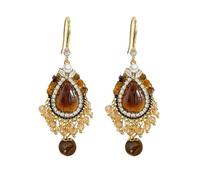 Vintage Tiger's Eye Teardrop Chandelier Statement Earrings for Women Gold Plated Tassel Crystal Charms Dangle Drop Fish Hook Earring Lightweight Bohemian Anniversary Prom Party Jewelry