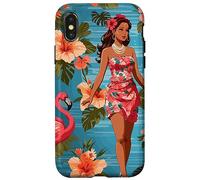 Vintage Tiki Design - Hula Flower & Flamingo Retro Hawaiian Case for iPhone X/XS