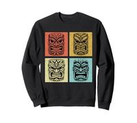 Vintage Tiki Hawaiian Polynesian Mask 4 Totem Poles Head Sweatshirt