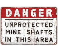 Vintage Tin Metal Sign Decor Danger Mine Shafts Metal Sign Wall Plaque Steel Poster 8x12 Inch