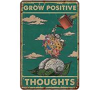 Vintage Tin Metal Sign Grow Positive Thoughts Vintage Poster Flower Head Girl Mental Health Motivational Retro Wall Art Decor Iron Painting For Home Kitchen Cafe Pub Sign Plaque 20x30cm