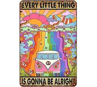 Vintage Tin Metal Sign Hippie Every Little Thing Is Gonna Be Alright Decor Poster Wall Art Decor Kitchen For Home Cafes Sign Plaque 14x20cm