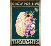 Vintage Tin Metal Sign Psychology Grow Positive Thoughts Poster Retro Wall Art Decor Iron Painting for Home Kitchen Cafe Pub Sign 6x8 Inch Plaque