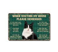 Vintage Tin Metal Sign When Visiting My House Please Remember Rules Sign Art Funny Cat Metal Poster for Home Kitchen Bar Pub 30X 20 CM (Green)