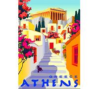 Vintage Tin Poster Athens Greece Street Acropolis Parthenon Travel Tin Sign 8x12 Inch Retro Home Kitchen Garden Garage Wall Decor Metal Plaque