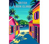 Vintage Tin Poster Caribbean British Virgin Islands Tropical Beach Landscape Caribbean, Traditional Houses Seascape Metal Tin Sign 8x12 Inch Retro Home Garage Bar Restaurant Wall Decor New