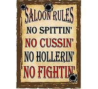 Vintage Tin Poster Saloon Rules No Spitting' No Fussin' No Hollerin' No Fightin' Rust Metal Tin Sign 8x12 Inch Retro Art Home Garage Garden Bar Restaurant Wall Decor Metal Plaque New