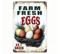 Vintage Tin Sign 8x12 inch - "Farm Fresh Eggs 25¢ a Dozen" Country Style Basket Retro Metal - Wall Art for Kitchen - Great Gift for Farmers