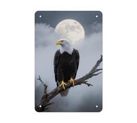 Vintage Tin Sign 8x12 Inch - Rustic Dustproof Metal with Pre-Drilled Holes, Eagle Full Moon Wall Decor for Man Cave, Garage, Bar, Kitchen & Office