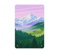 Vintage Tin Sign 8x12 Inch - Rustic Dustproof Metal with Pre-Drilled Holes, Mountain Forest Landscape Painting Wall Decor for Man Cave, Garage, Bar, Kitchen & Office