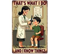 Vintage Tin Sign,A Woman In A Lab Coat Is Looking Through A Magnifying Glass At A Boy Who Is Sitting On A Chair,Wall Art For Home Or Office Decore Poster For Spiritual,Metal Plaque 8 Inch X 12 Inch