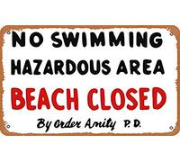 Vintage Tin Sign Amity Island Poster Jaws Movie Poster Print Beach Closed Sign No Swimming Cult Classic Home Art Wall Art Gift Wall Decor Decorations Art Poster Gift Metal Sign8X12Inch